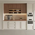 Modern Wooden White Sideboard With LED Lighting Coffee Machine Vase And Storage Drawers