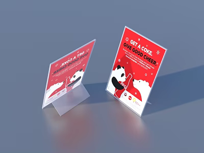 Acrylic Tabletop Display Signs Featuring Red Background Panda Design and Good Year Slogan 3d model