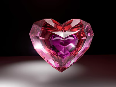 Stunning Heart Shaped Pink Gemstone Jewelry With Purple Glow Sparkling Transparent Under Light Illumination 3d model