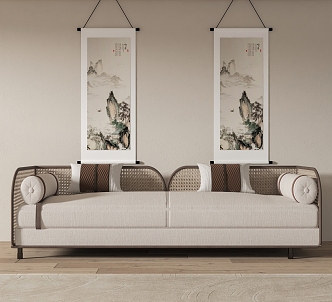 New Chinese-style double sofa 3d model