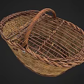 Handwoven Wicker Basket With Lid And Brown Beige Handle Design