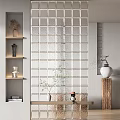 Modern Home Interior Partition Design With Glass Brick And Decorative Shelves