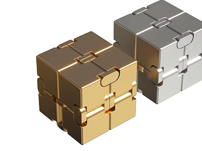 Metallic Interlocking Cubes Gold Silver Shiny Surface Geometric 3D Design Structure 3d model