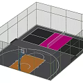 Fenced Multi Sport Court With Basketball Area And Pink Section Design