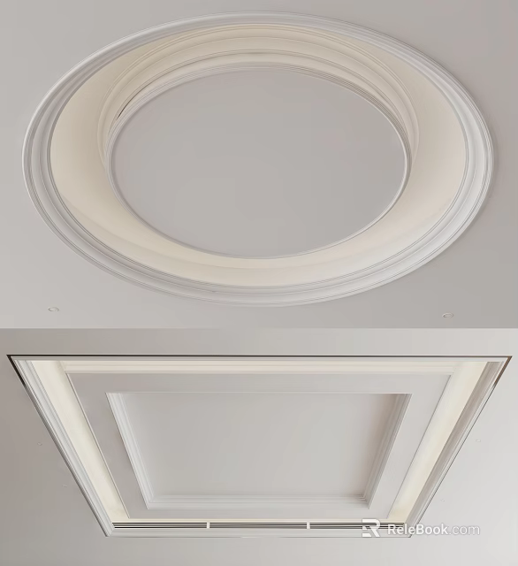 Modern Minimalist Ceiling Design With Circular Square Patterns Recessed Lighting White Finish 3d model