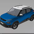Blue Compact SUV Exterior Design With White Roof And Black Wheels