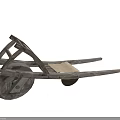 Vintage Wooden Wheelbarrow With Old Fashioned Wooden Structure And Large Wheel