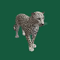 Full Body Spotted Leopard With Detailed Fur Pattern Standing On Green Background 3d model