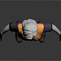 Gray and Orange Utility Jumpsuit with White Headscarf Black Gloves and Black Shoes