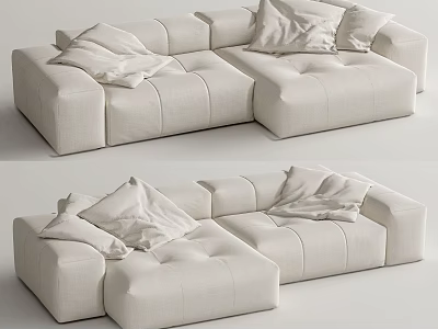 Beige Fabric Sectional Sofa With Plush Cushions And Modern L Shaped Design 3d model