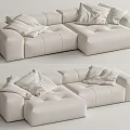Beige Fabric Sectional Sofa With Plush Cushions And Modern L Shaped Design