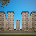 Modern Residential High Rise Buildings At Night With Bright Exterior Lighting Neatly Arranged