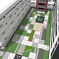 Urban Garden Landscape Design With Modern Building Green Plants Stone Pathways And Seating Area