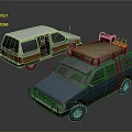 Two Cars Station Wagon and SUV with Open Door Roof Rack and Red Gas Canisters