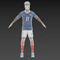 Man Standing in Blue Jersey with Number 11 White Shorts Red Socks and Green Shoes