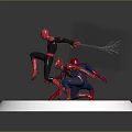 Spider Man Characters In Dynamic Poses On Circular Platform With Spider Web Design 3d model