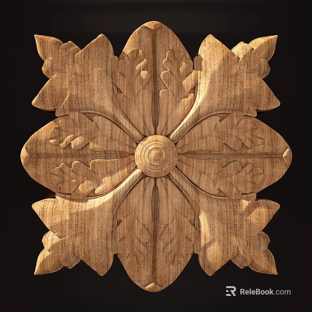Artistic Wooden Carving Featuring Intricate Leaf Pattern And Central Circular Design 3d model