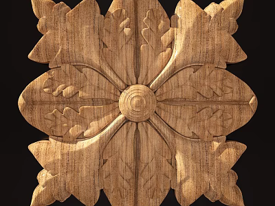 Artistic Wooden Carving Featuring Intricate Leaf Pattern And Central Circular Design 3d model