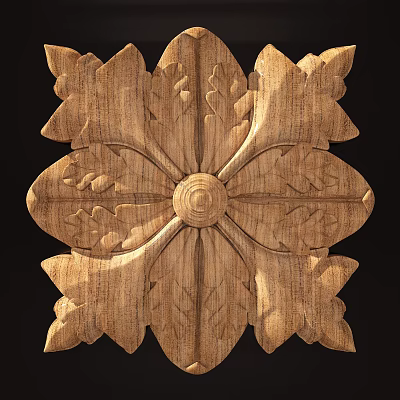 Artistic Wooden Carving Featuring Intricate Leaf Pattern And Central Circular Design 3d model