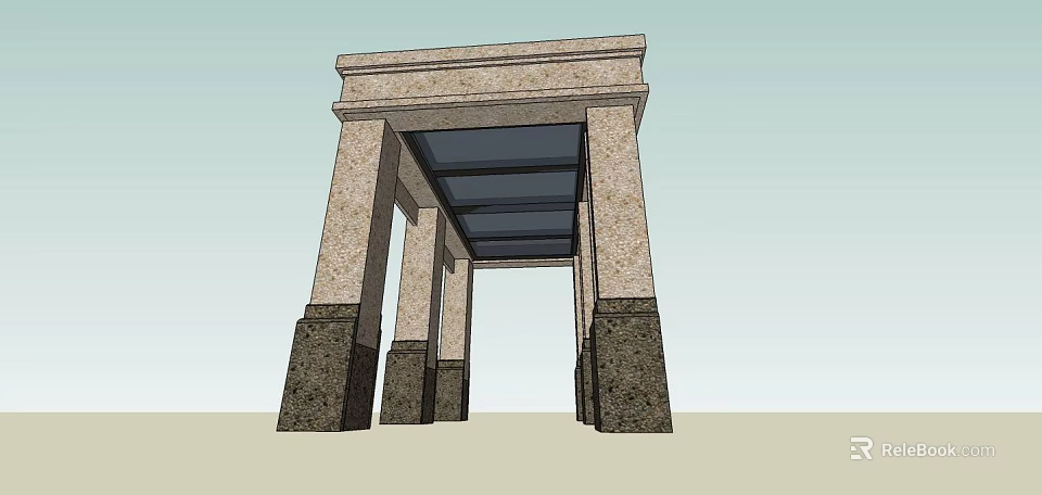 Landscape Pavilion With Stone Pillars And Architectural Roof Structure Design 3d model 