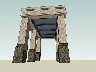 Landscape Pavilion With Stone Pillars And Architectural Roof Structure Design 3d model