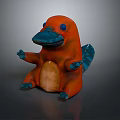 Cartoon Style Game Character Sitting With Orange Body Blue Beak Paws And Tail