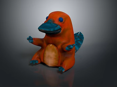 Cartoon Style Game Character Sitting With Orange Body Blue Beak Paws And Tail 3d model