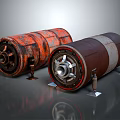 Industrial Rollers With Rusty Surface And Central Metal Components On Support Stands