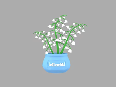 Ball Orchid Plant With White Bell Flowers And Green Leaves In Blue Pot 3d model