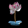 Pink And White Lotus Decorative Item With Golden Stamen And Blue Base