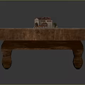 Ancient Scene Miniature Model With Wooden Tray And Green Hexagonal Grid Ground