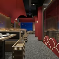 Modern Hotpot Restaurant Interior With Red Decor And Comfortable Seating Area 3d model