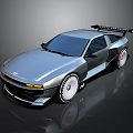 Silver Two Door Modified Sports Car With Rear Spoiler Alloy Wheels And Sleek Metallic Finish
