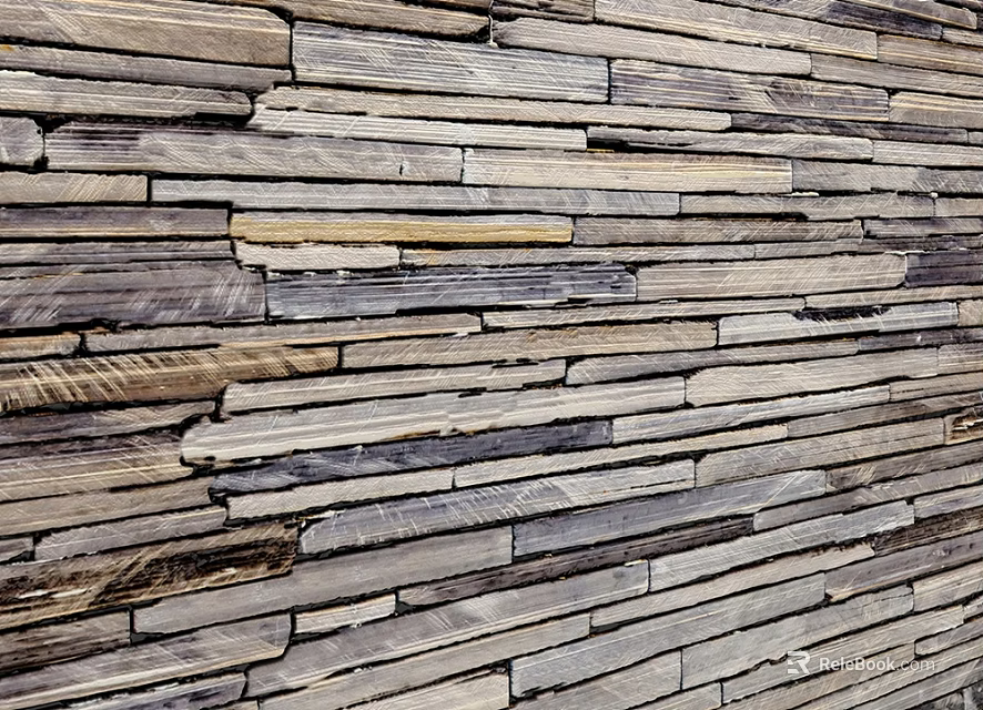 Building Exterior Wall With Woodgrain Slate Horizontal Arrangement And Natural Texture 3d model 