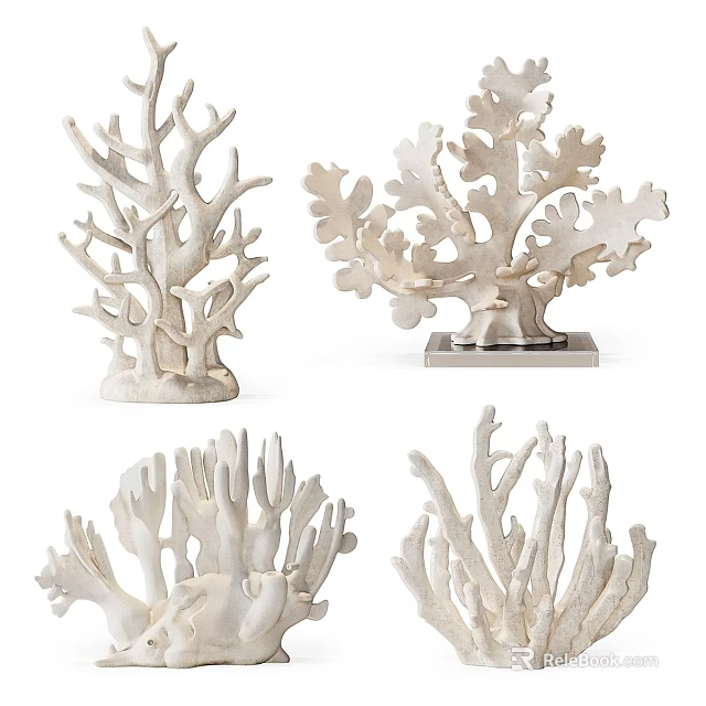White Coral Shape Decorative Ornament Set With Elegant Design For Home Decoration 3d model 