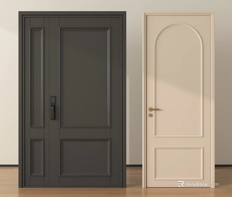 Dark Gray And Beige Hinged Doors With Modern Panel Design For Home Interior 3d model