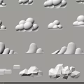 White Cloud Shaped Sculpture Carvings With Various Forms Arranged On White Background 3d model