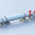 Industrial Rotary Kiln Equipment With White Body Red Ends Base Ladders Railings And Motor Drive