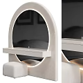 Minimalist White Vanity With Round Illuminated Mirror And Stool Design 3d model