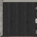 Elegant Dark Wooden Wardrobe With Multiple Doors Open Shelves And Decorative Items