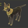 Black Cat With Red Ears Wearing Golden Collar And Decorative Earrings