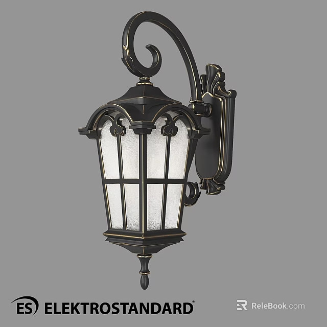 Vintage Style Outdoor Wall Light With Black Metal Frame And Glass Grid Shade 3d model 