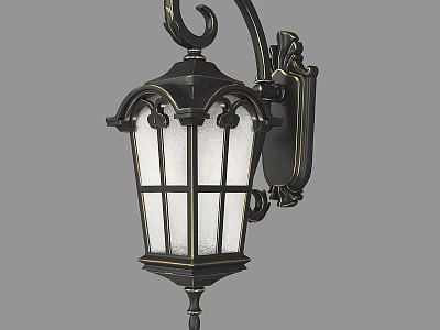Vintage Style Outdoor Wall Light With Black Metal Frame And Glass Grid Shade 3d model