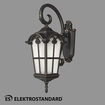 Vintage Style Outdoor Wall Light With Black Metal Frame And Glass Grid Shade 3d model