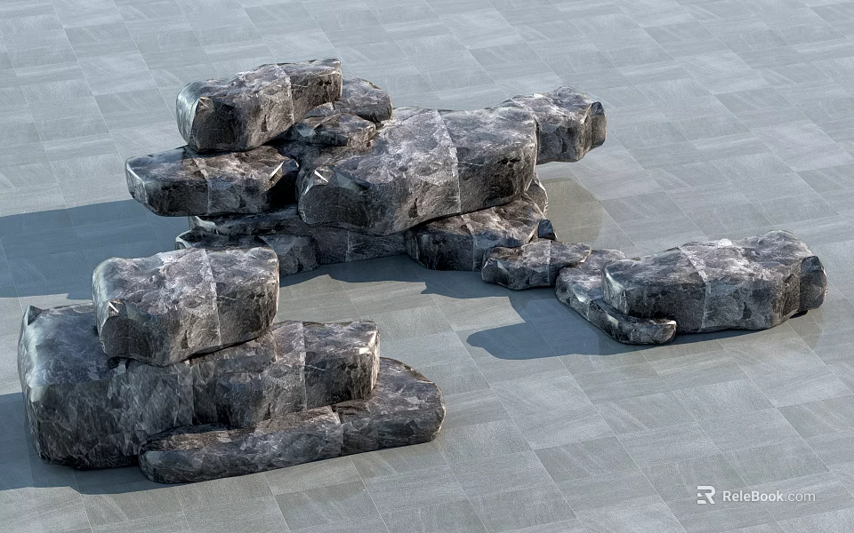 Natural Stone and Wood Stacked Decorative Elements for Rustic Home Design 3d model 