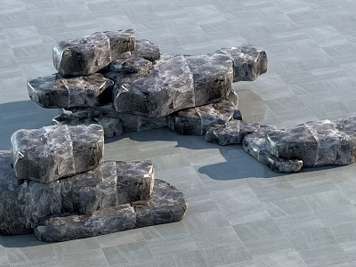 Natural Stone and Wood Stacked Decorative Elements for Rustic Home Design 3d model