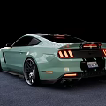 Green Ford Mustang Sports Car With Black Racing Stripes Large Wheels And Red Calipers
