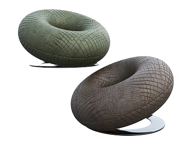 Green And Brown Circular Leisure Chairs With Woven Texture And Metal Base 3d model