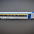 Modern Blue And White High Speed Train With Aerodynamic Front And Passenger Windows