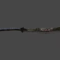 Patterned Blade Knife With Dark Handle And Bloodstains On Red Background